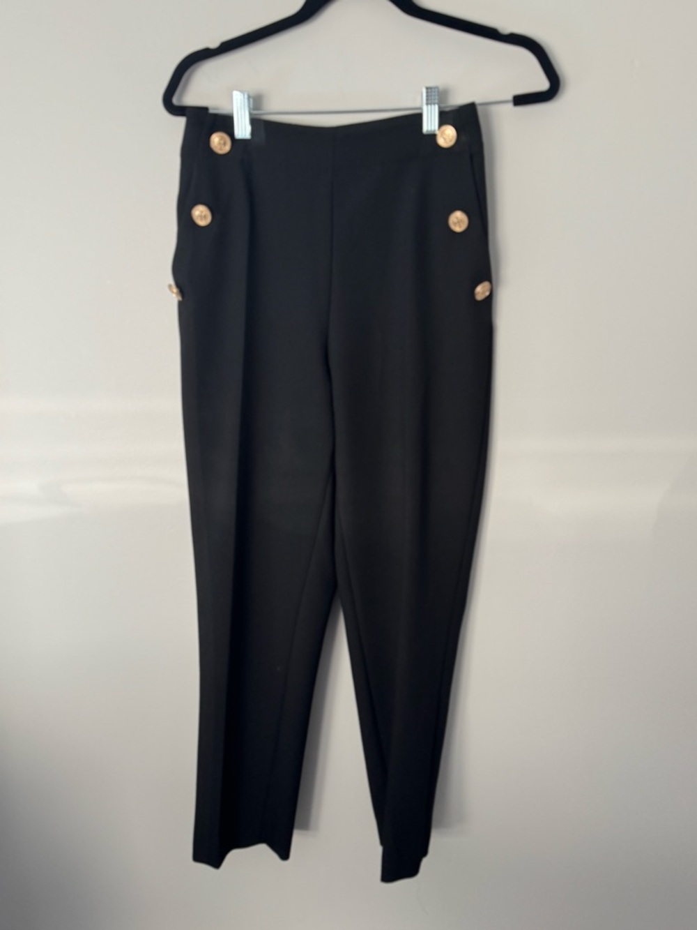 Zara Black Straight-Leg Pants with Gold Buttons
